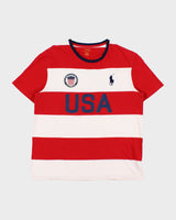Vintage Polo Ralph Lauren Big Pony USA Crest Striped Single Stitch Crewneck T-Shirt - M