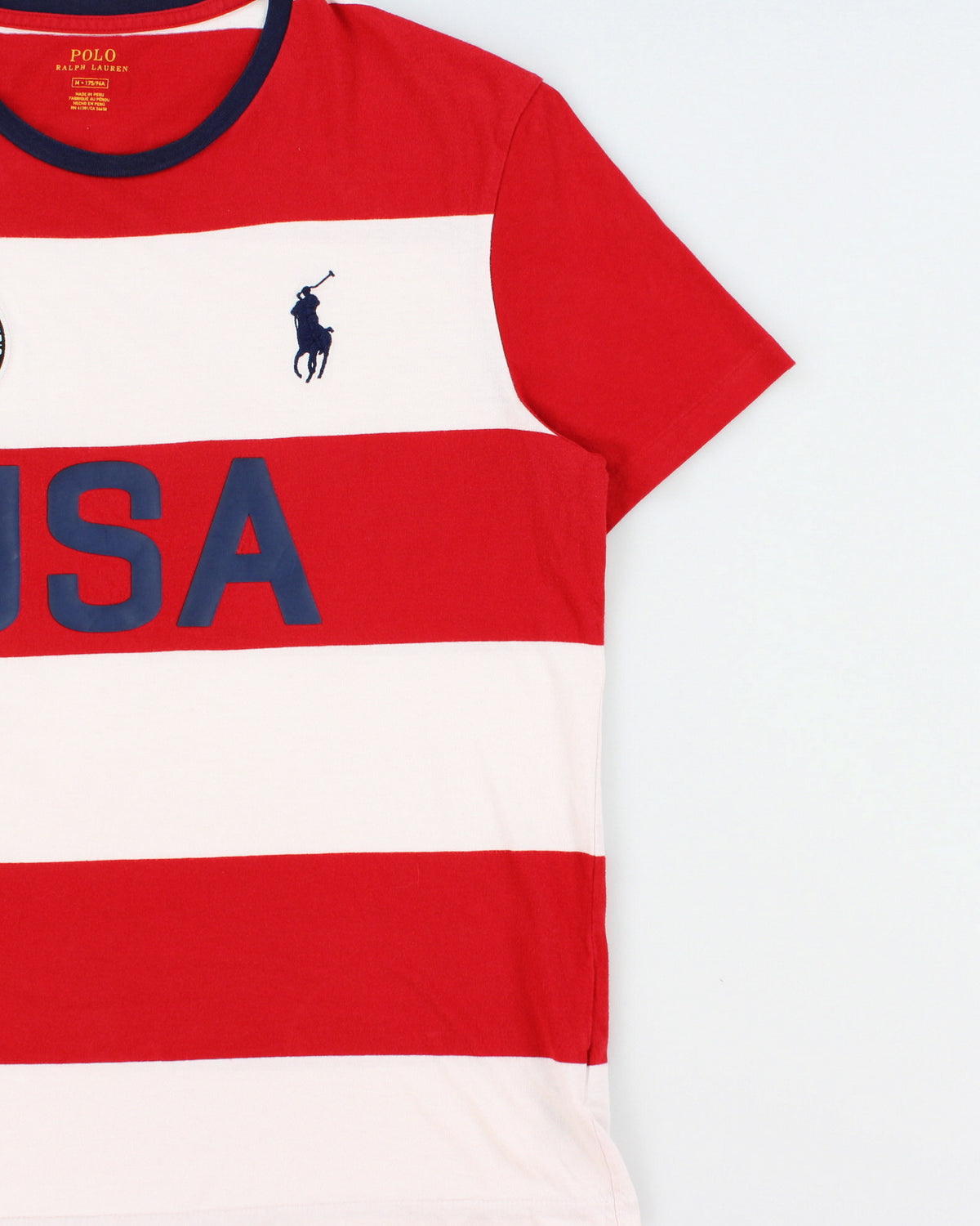 Vintage Polo Ralph Lauren Big Pony USA Crest Striped Single Stitch Crewneck T-Shirt - M