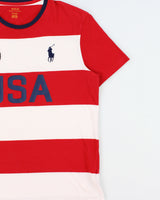 Vintage Polo Ralph Lauren Big Pony USA Crest Striped Single Stitch Crewneck T-Shirt - M