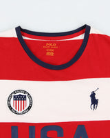 Vintage Polo Ralph Lauren Big Pony USA Crest Striped Single Stitch Crewneck T-Shirt - M