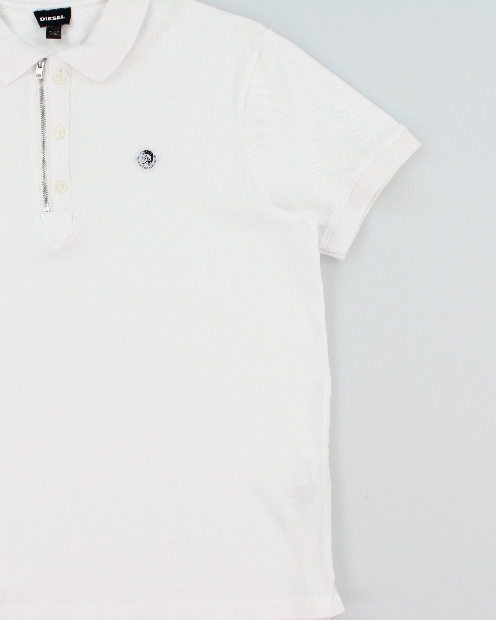 Vintage Diesel White Embroidered Classic Crest Short Sleeve Zip Polo Shirt - L