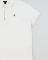 Vintage Diesel White Embroidered Classic Crest Short Sleeve Zip Polo Shirt - L