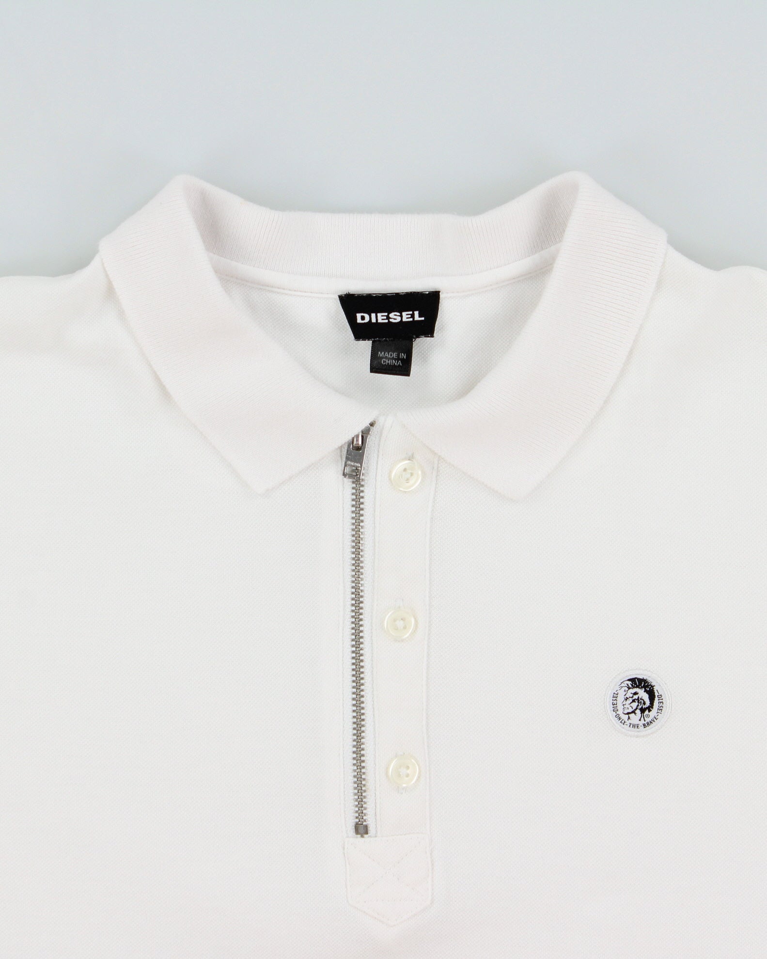 Vintage Diesel White Embroidered Classic Crest Short Sleeve Zip Polo Shirt - L
