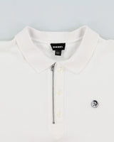 Vintage Diesel White Embroidered Classic Crest Short Sleeve Zip Polo Shirt - L