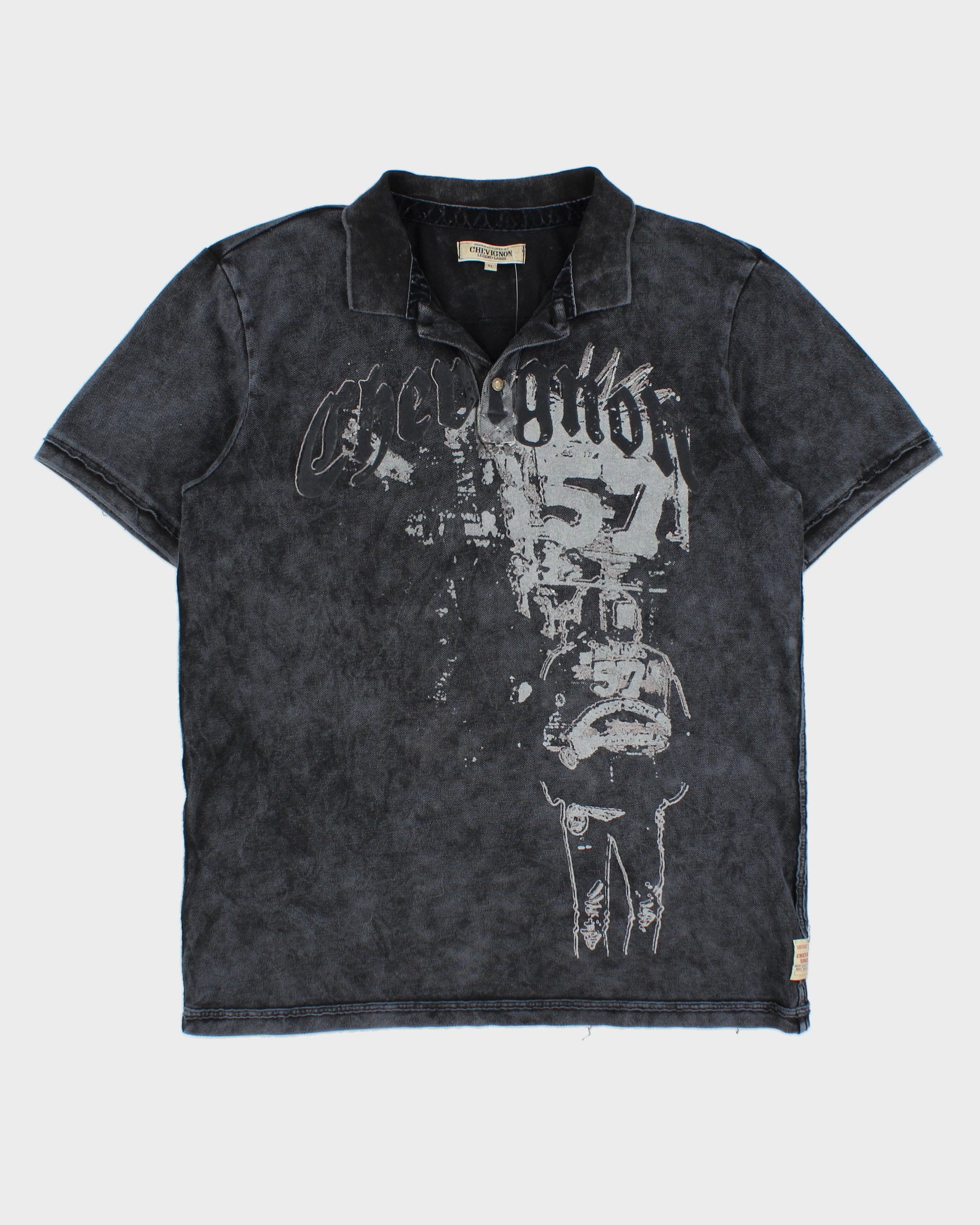 Vintage Y2K 00s Chevignon Acid Wash 57 Graphic Short Sleeve Polo Shirt - XL