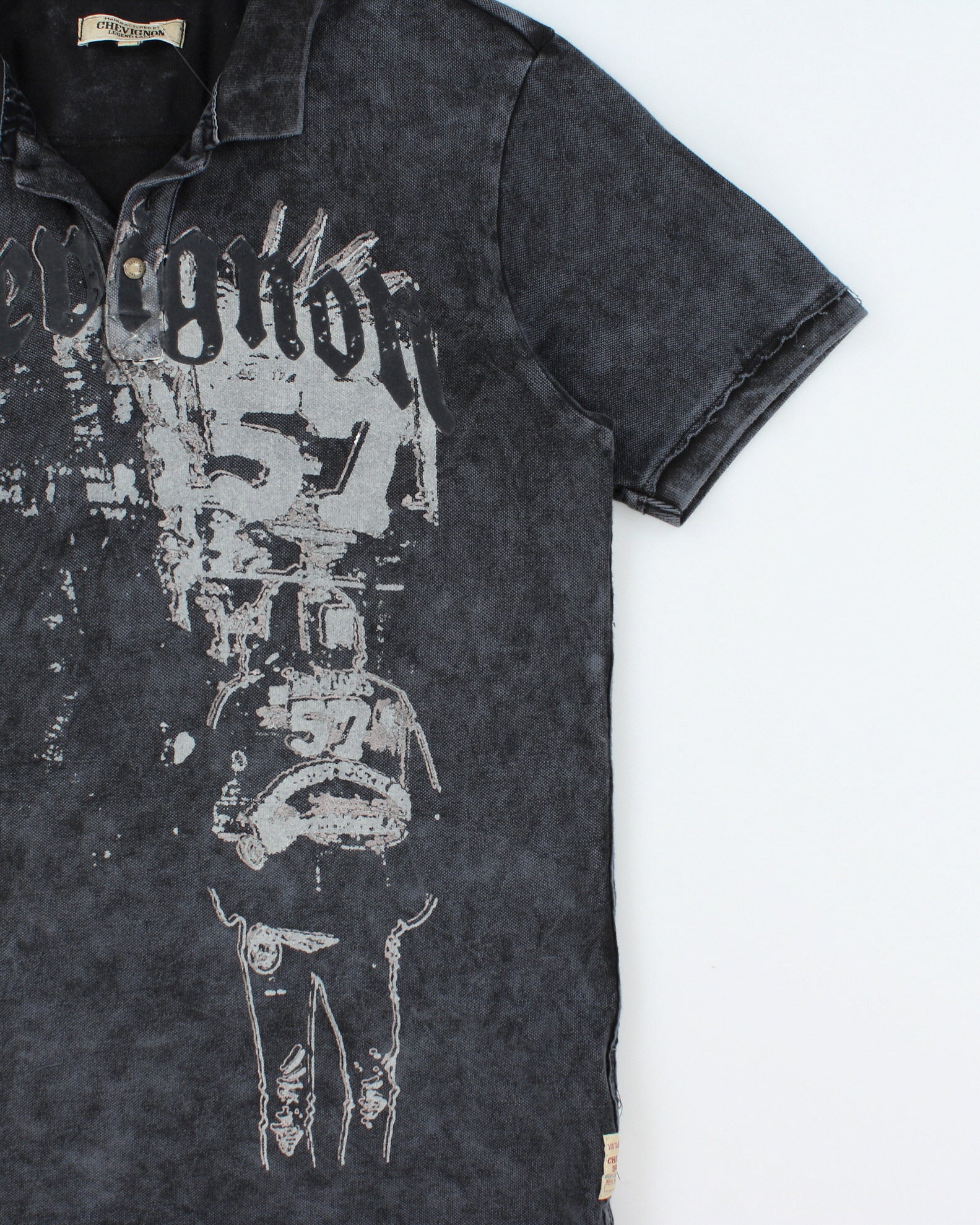 Vintage Y2K 00s Chevignon Acid Wash 57 Graphic Short Sleeve Polo Shirt - XL