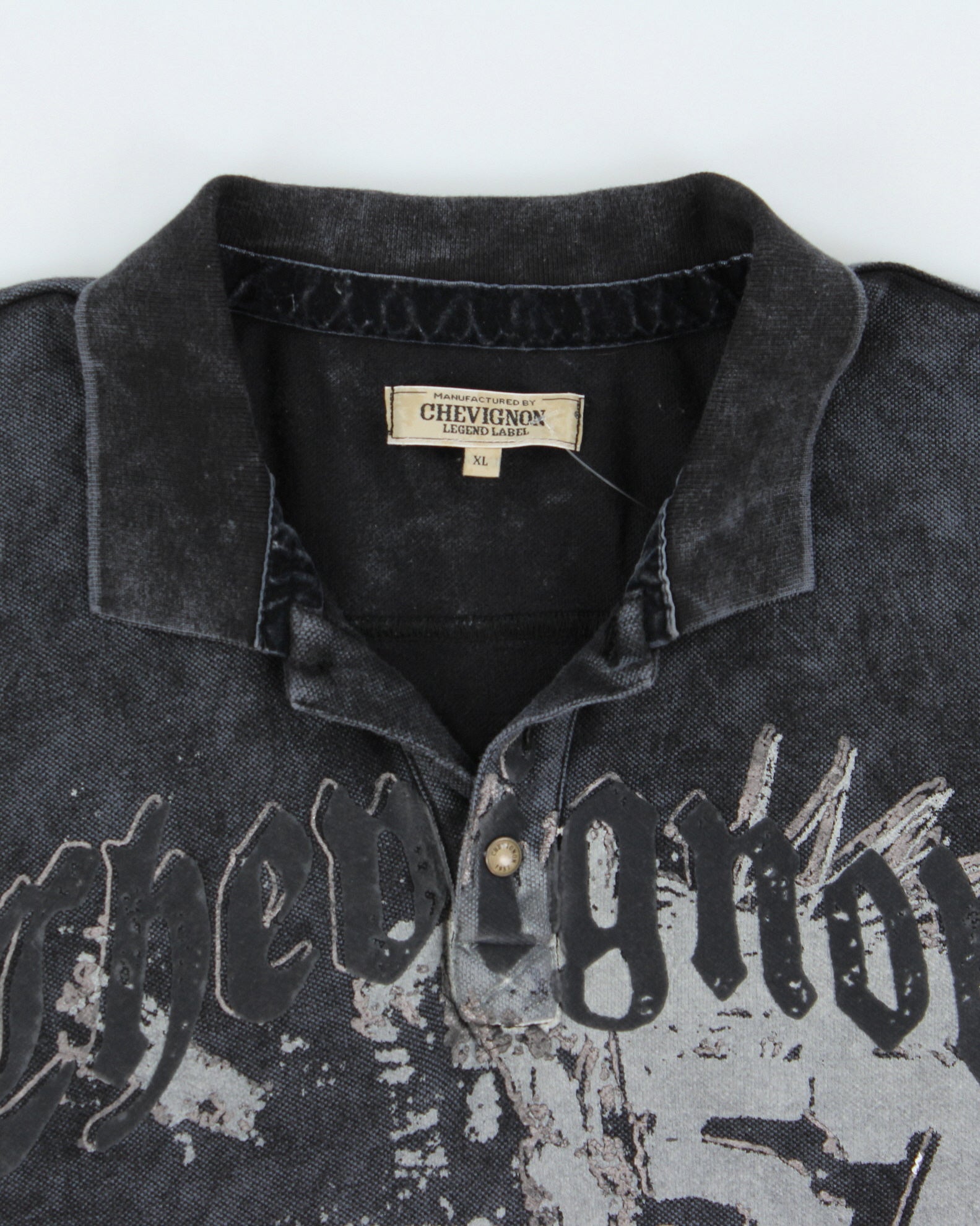 Vintage Y2K 00s Chevignon Acid Wash 57 Graphic Short Sleeve Polo Shirt - XL