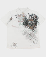Vintage Y2K 00s Brad Butter Embellished Graphic Single Stitch Short Sleeve Combed Cotton Polo Shirt - XL