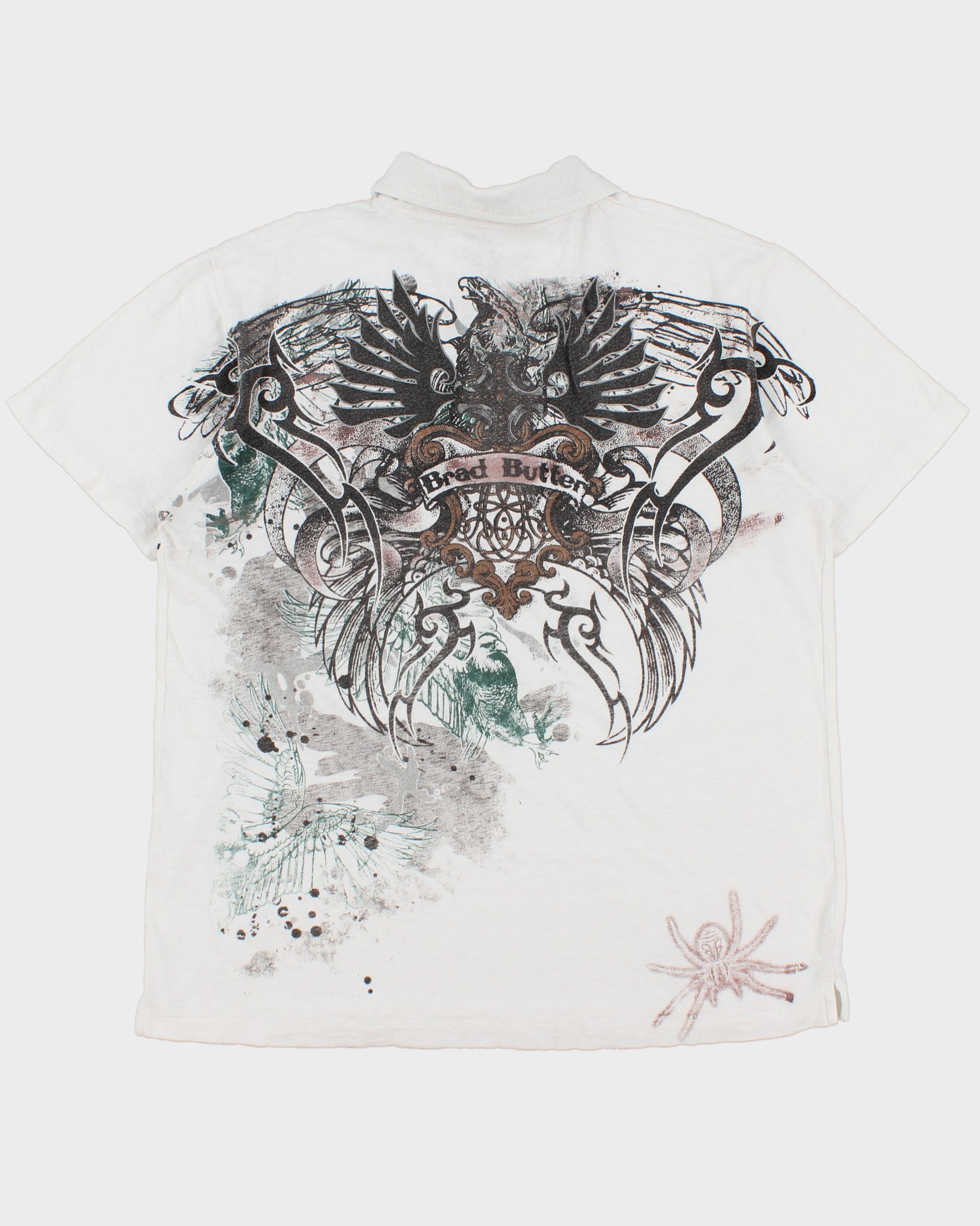 Vintage Y2K 00s Brad Butter Embellished Graphic Single Stitch Short Sleeve Combed Cotton Polo Shirt - XL