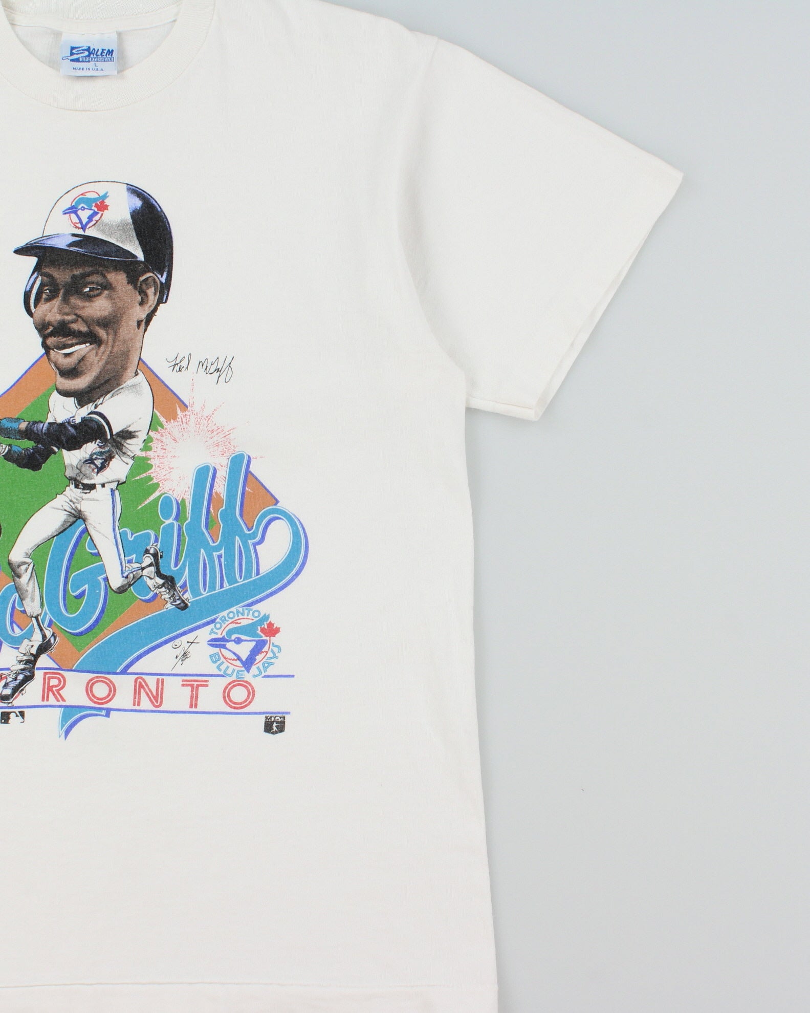 Vintage 1989 Fred McGriff Toronto Blue Jays Heavyweight Salem Single Stitch Made In USA MLB Crewneck T-Shirt - L