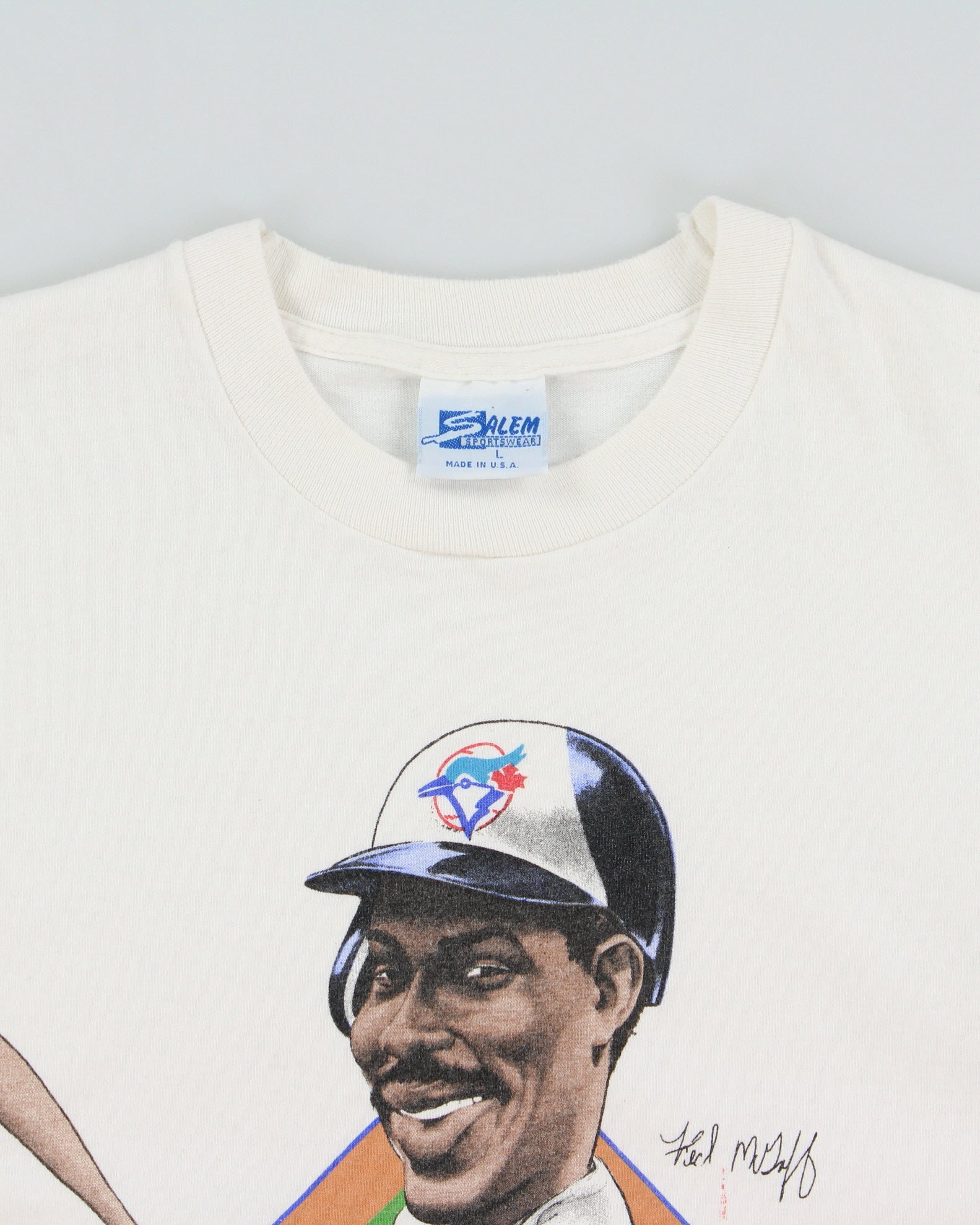 Vintage 1989 Fred McGriff Toronto Blue Jays Heavyweight Salem Single Stitch Made In USA MLB Crewneck T-Shirt - L