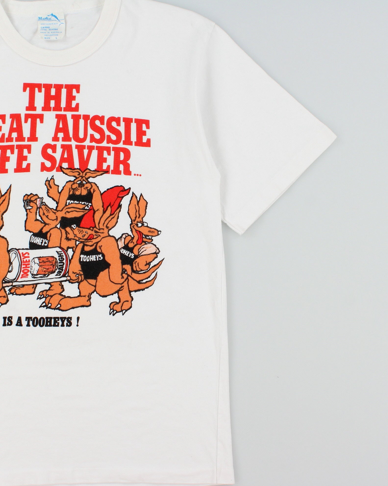 Vintage 1991 Tooheys Australian Beer Heavyweight Marlin Single Stitch Made In Australia Crewneck T-Shirt - L