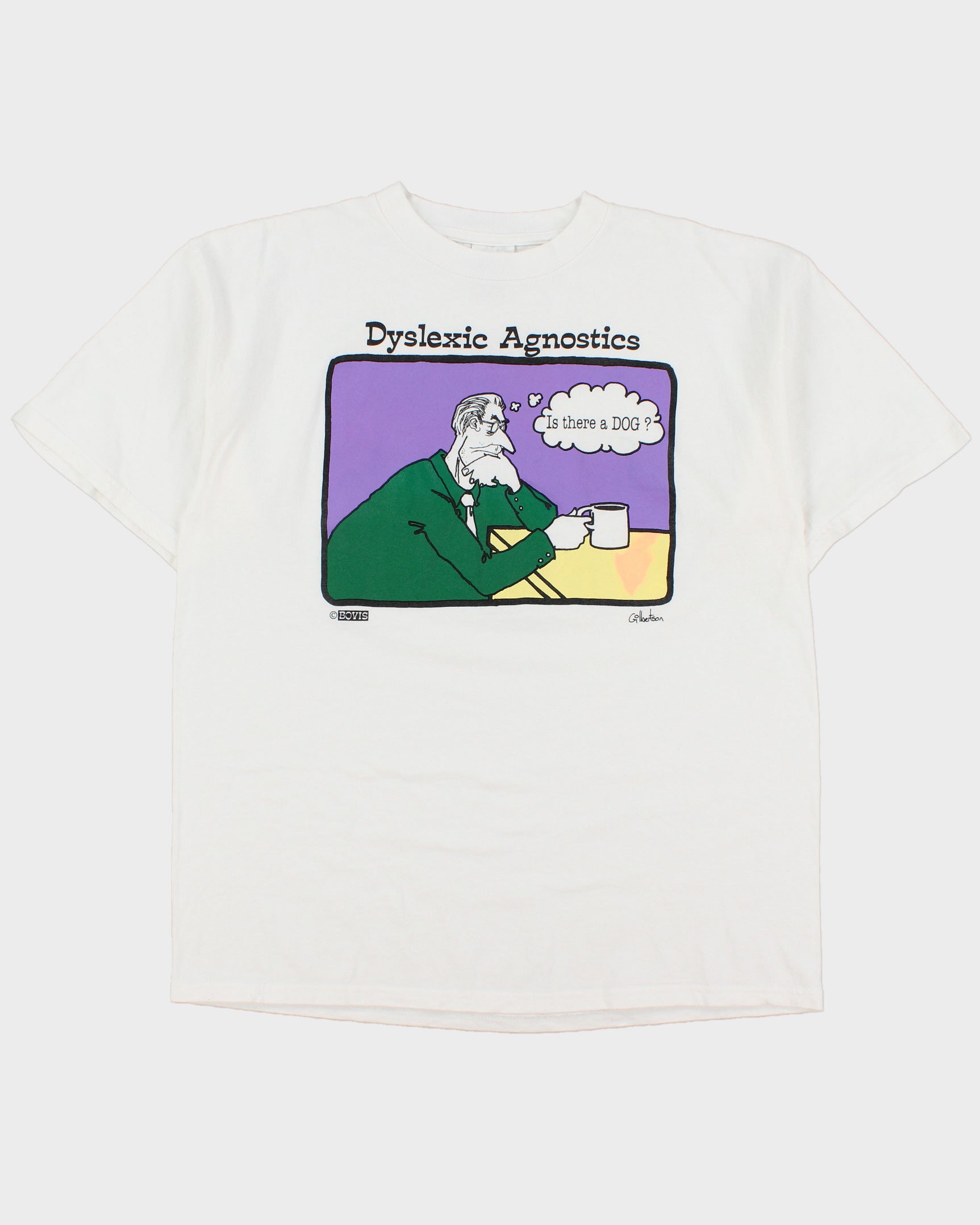 Vintage 1990s Bovis 'Dyslexic Agnostics Heavyweight Tultex Made In Canada Crewneck T-Shirt - XL
