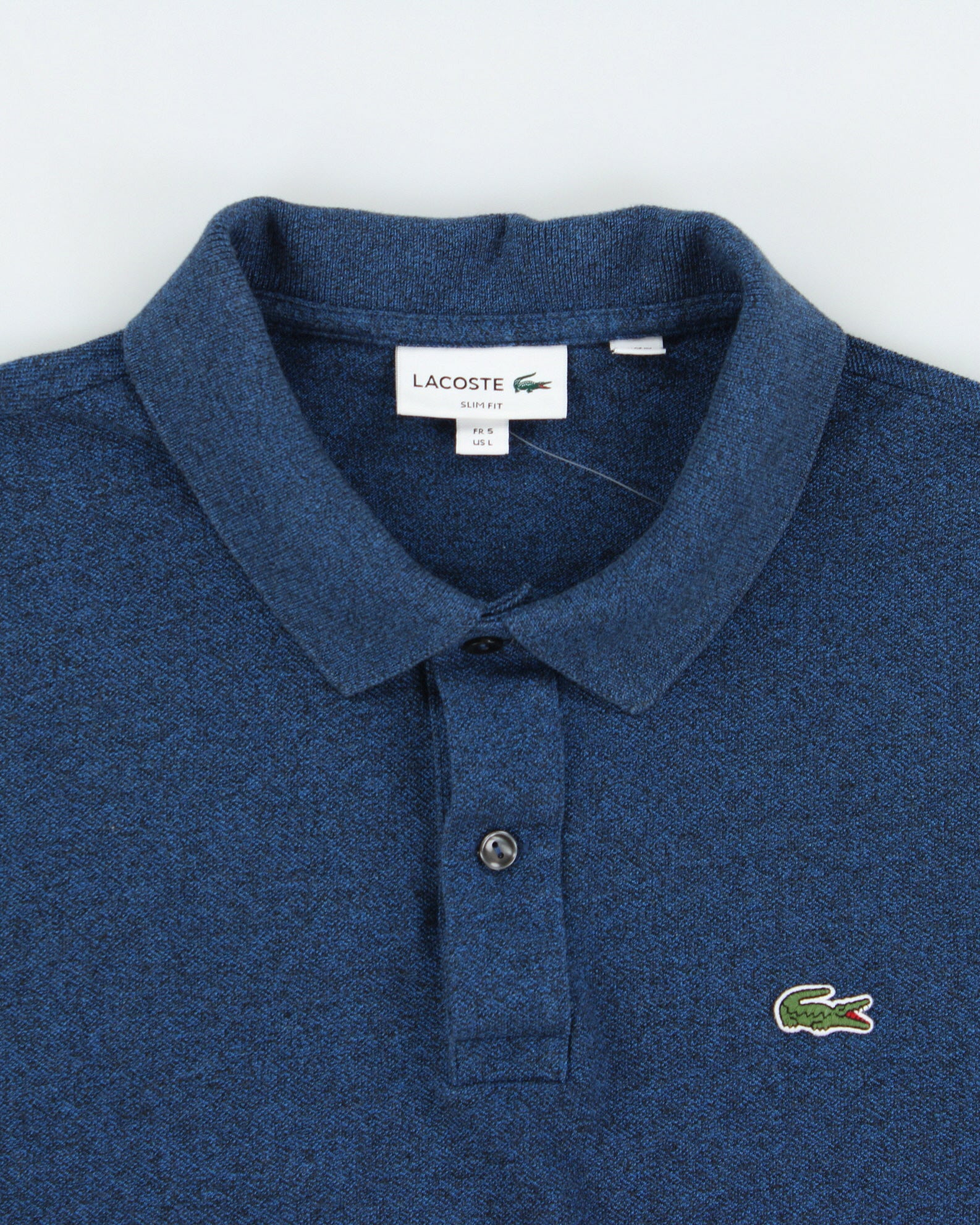Vintage Lacoste Navy Marl Slim Fit Short Sleeve Polo Shirt - L