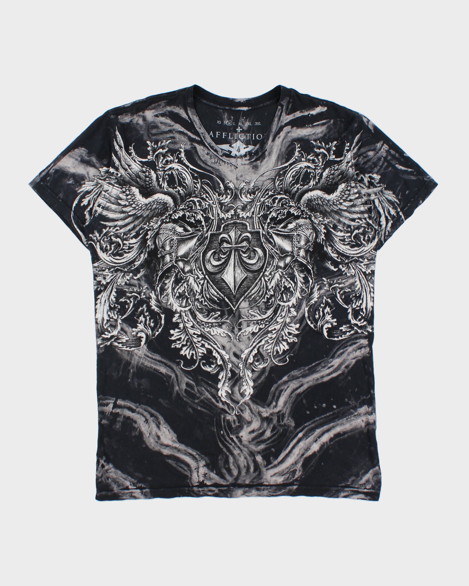 Vintage Y2K 00s Affliction Live Fast Gothic Made In USA V-Neck T-Shirt - M