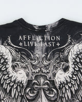 Vintage Y2K 00s Affliction Live Fast Gothic Made In USA V-Neck T-Shirt - M