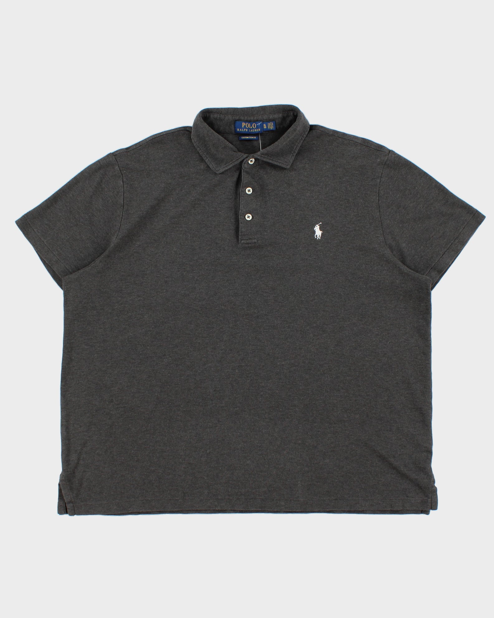 Vintage Polo Ralph Lauren Marl Grey Custom Slim Fit Short Sleeve Polo Shirt - XL