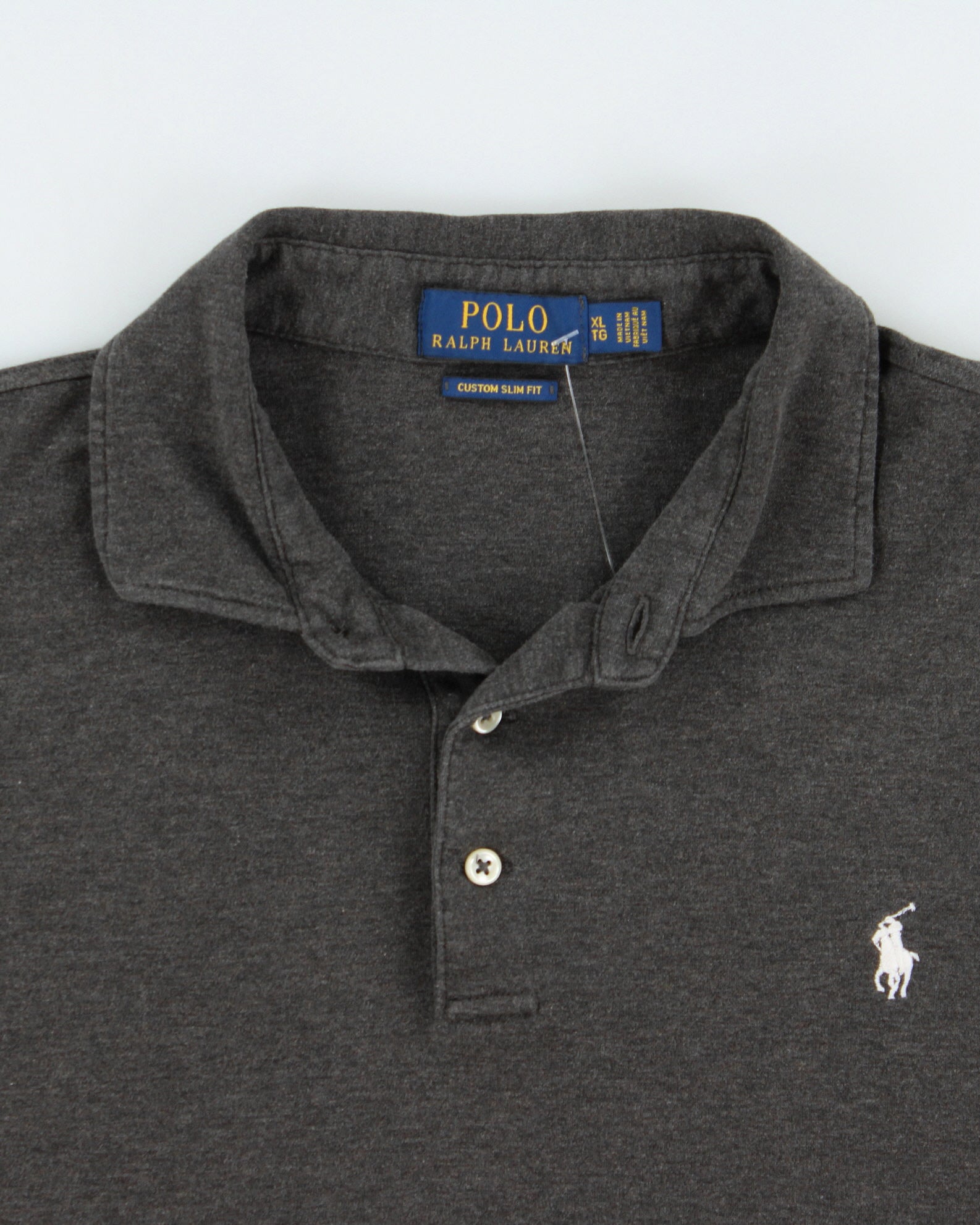 Vintage Polo Ralph Lauren Marl Grey Custom Slim Fit Short Sleeve Polo Shirt - XL