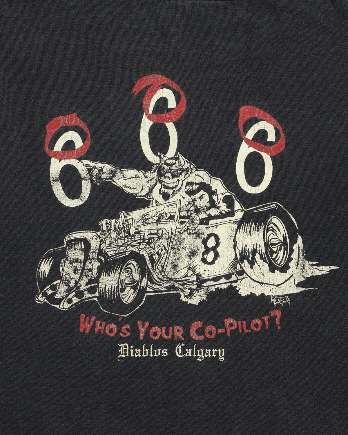 Vintage Diablos Calgary 666 The Devil Is My Mechanic Heavyweight Alstyle Crewneck T-Shirt - XXXL