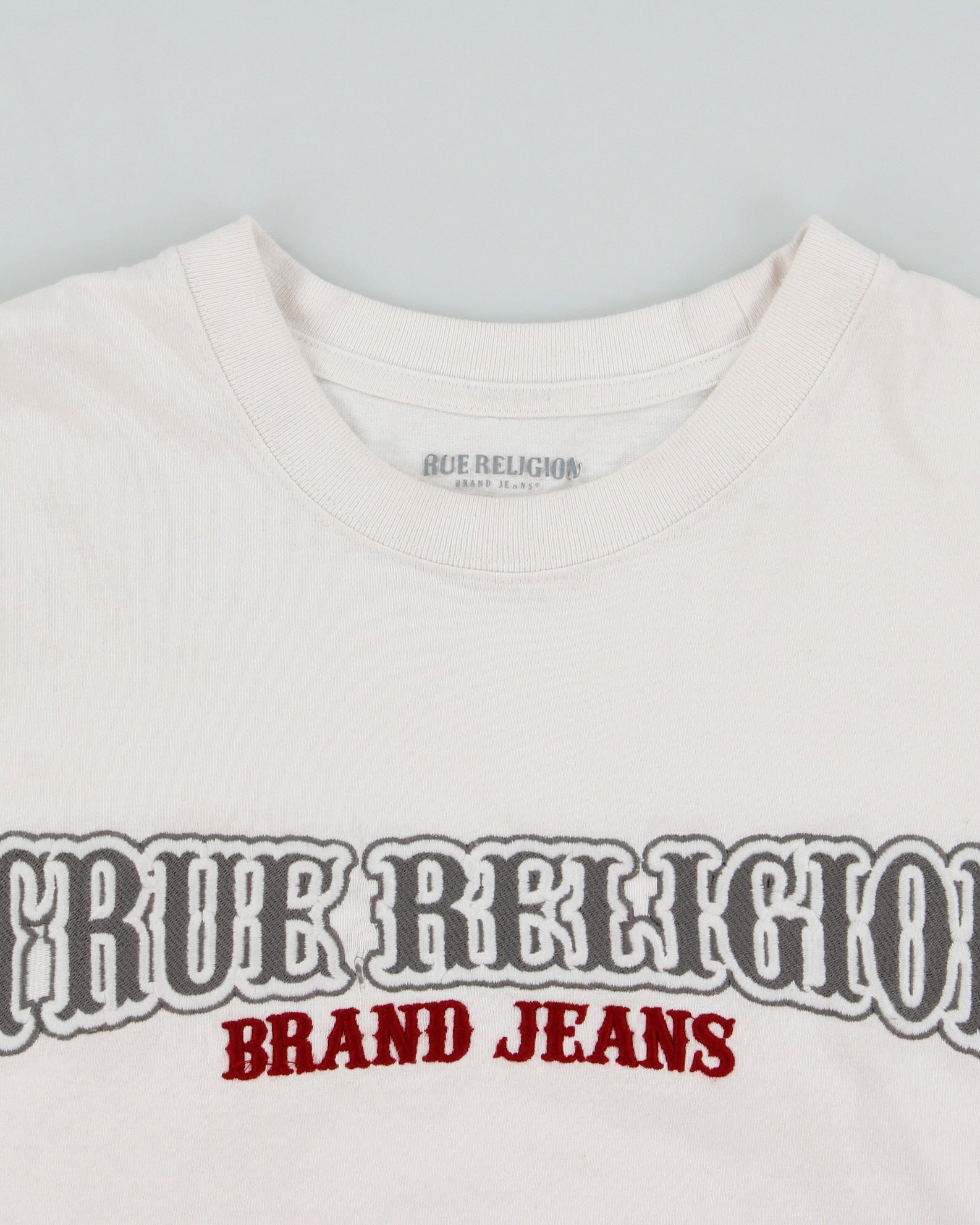 Vintage True Religion Heavyweight Railroad Embroidered Made In USA Boxy Crewneck T-Shirt - M