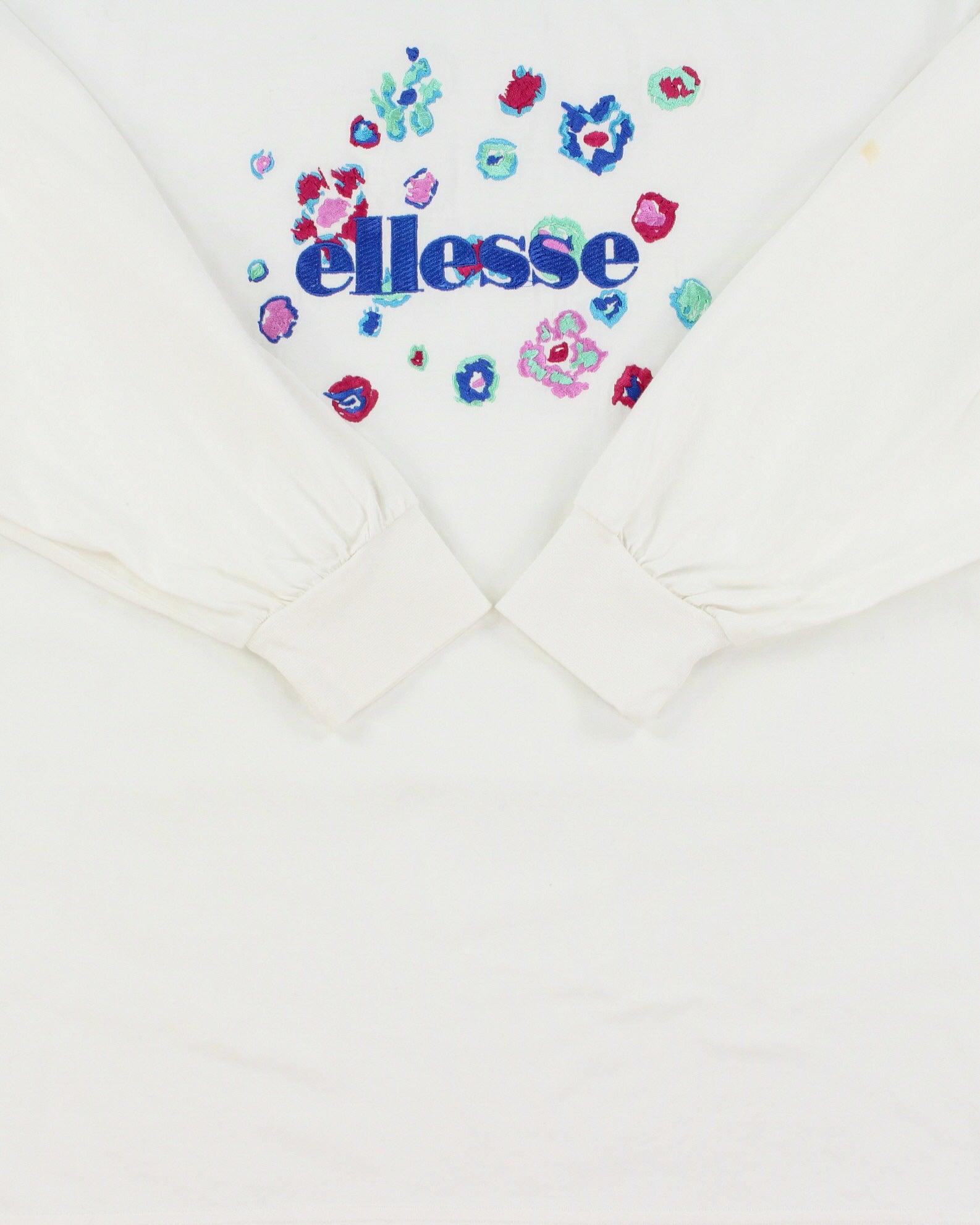 Vintage 1990s Ellesse Heavyweight Floral Embroidered Made In Japan Long Sleeve Crewneck T-Shirt - L