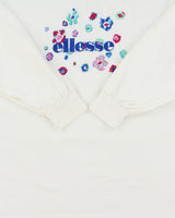 Vintage 1990s Ellesse Heavyweight Floral Embroidered Made In Japan Long Sleeve Crewneck T-Shirt - L