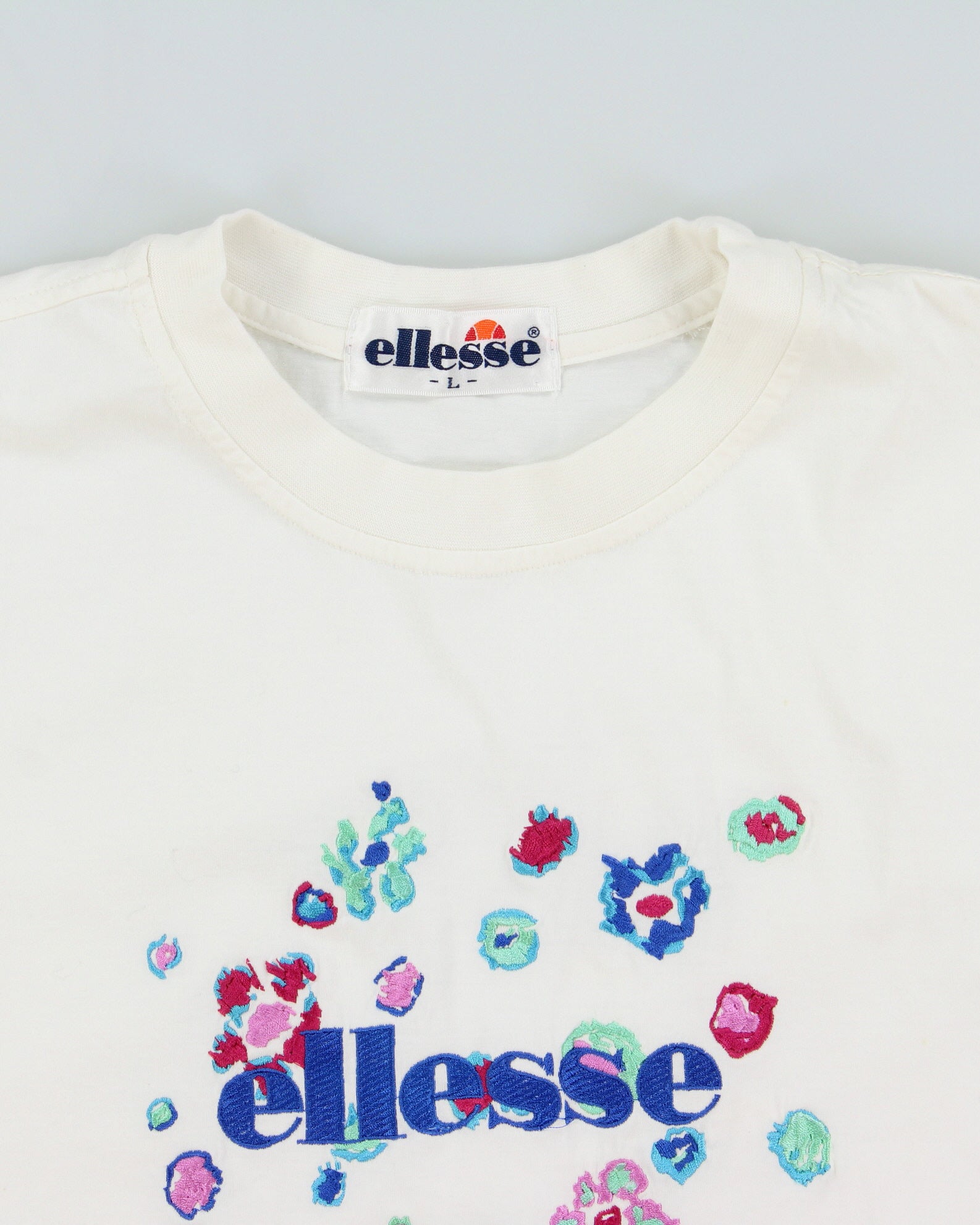 Vintage 1990s Ellesse Heavyweight Floral Embroidered Made In Japan Long Sleeve Crewneck T-Shirt - L