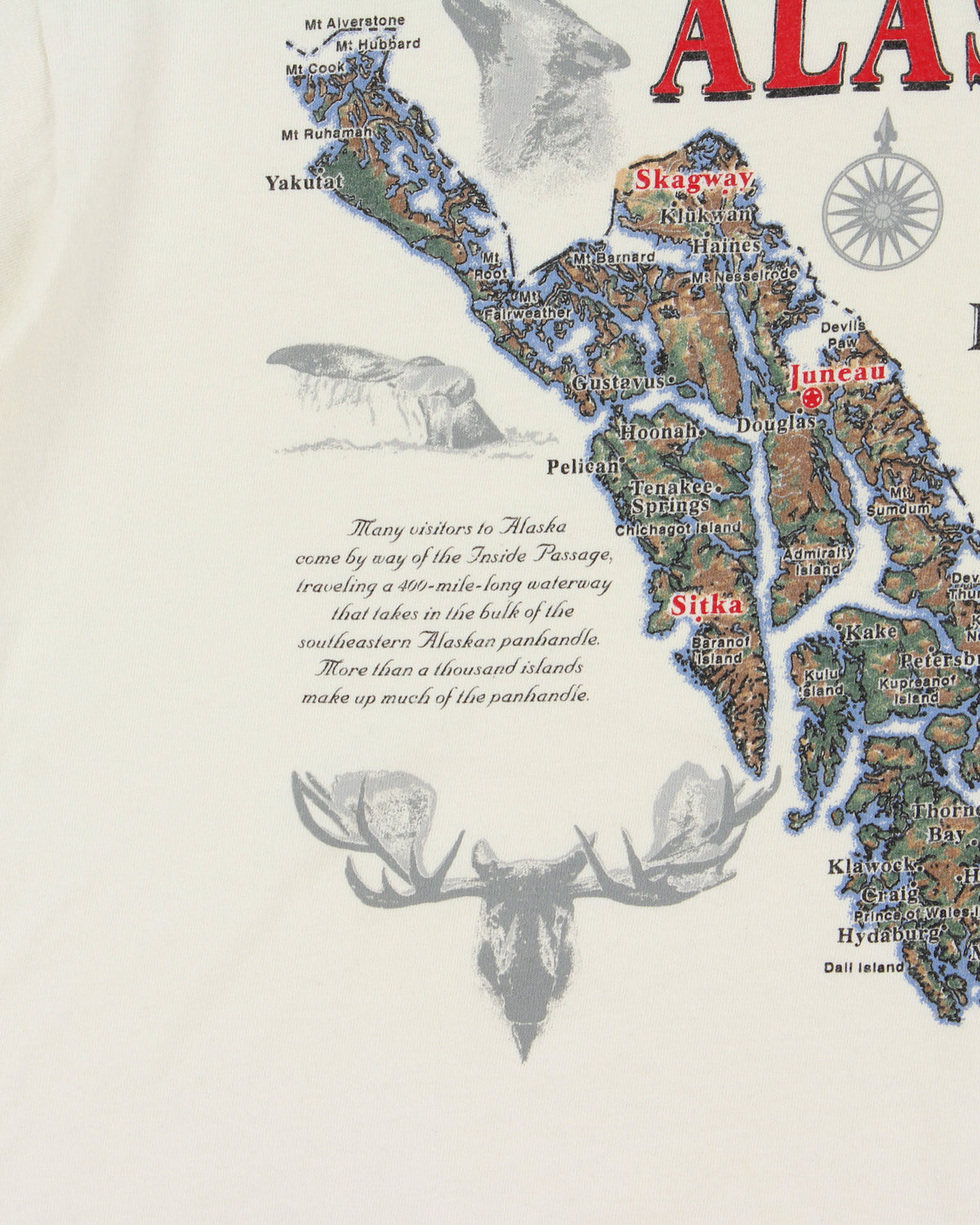 Vintage Alaska The Inside Passage Cream Heavyweight Anvil Crewneck T-Shirt - M