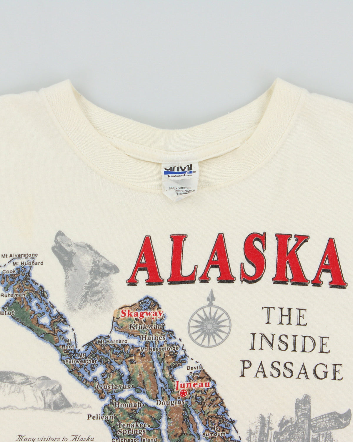 Vintage Alaska The Inside Passage Cream Heavyweight Anvil Crewneck T-Shirt - M