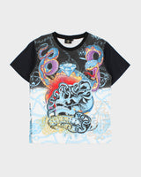 Vintage Y2K 00s Christian Audigier Diamante Embellished AOP Made In USA Crewneck T-Shirt - M