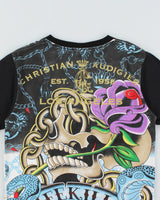 Vintage Y2K 00s Christian Audigier Diamante Embellished AOP Made In USA Crewneck T-Shirt - M