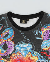 Vintage Y2K 00s Christian Audigier Diamante Embellished AOP Made In USA Crewneck T-Shirt - M