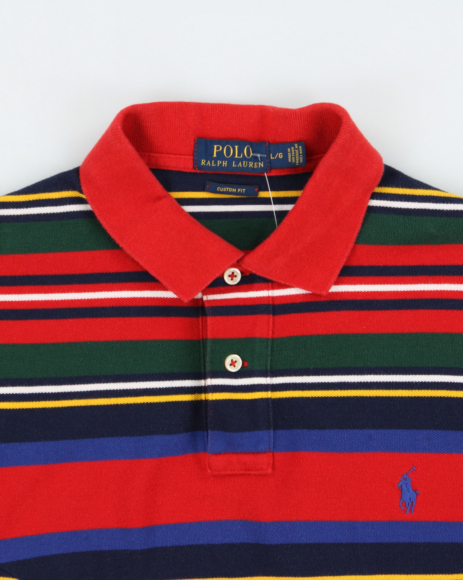 Vintage Polo Ralph Lauren Striped Classic Pony Custom Fit Short Sleeve Polo Shirt - S