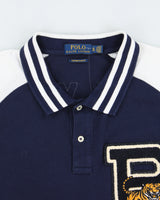 Vintage Polo Ralph Lauren P Wing Tiger N.Y State Champs Varsity Patch Custom Slim Fit Short Sleeve Polo Shirt - XL