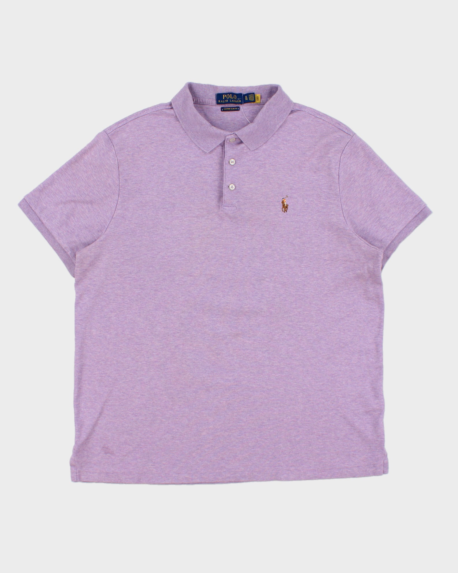 Vintage Polo Ralph Lauren Lavender Marl Classic Pony Custom Slim Fit Short Sleeve Polo Shirt - XL