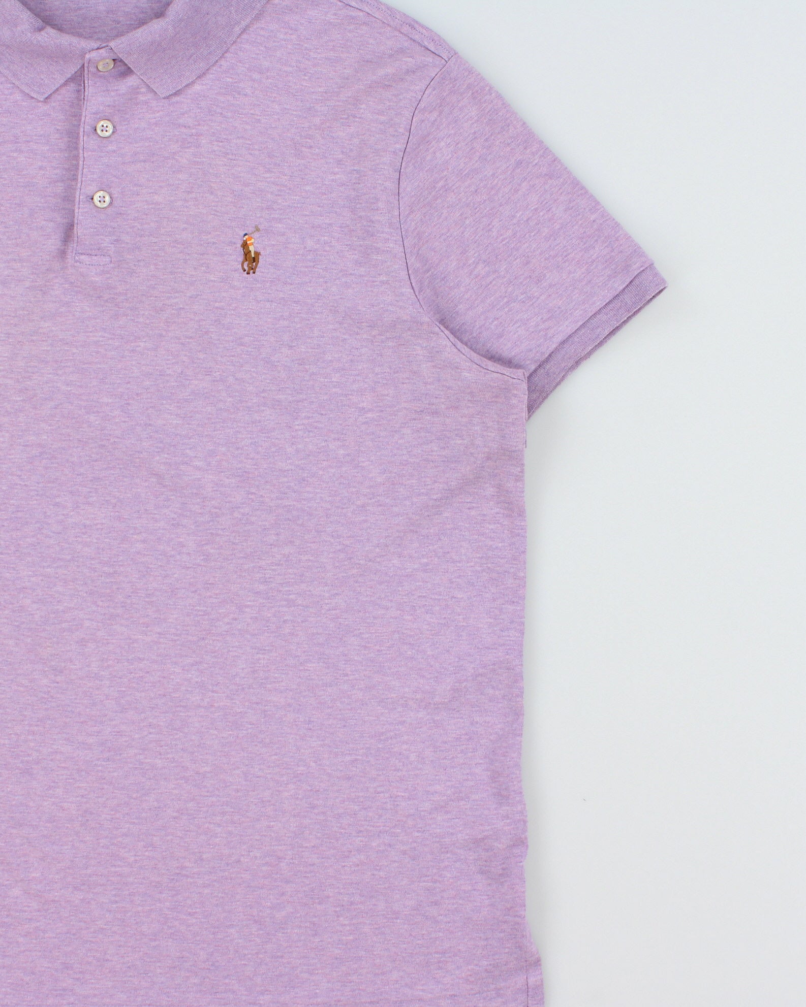 Vintage Polo Ralph Lauren Lavender Marl Classic Pony Custom Slim Fit Short Sleeve Polo Shirt - XL