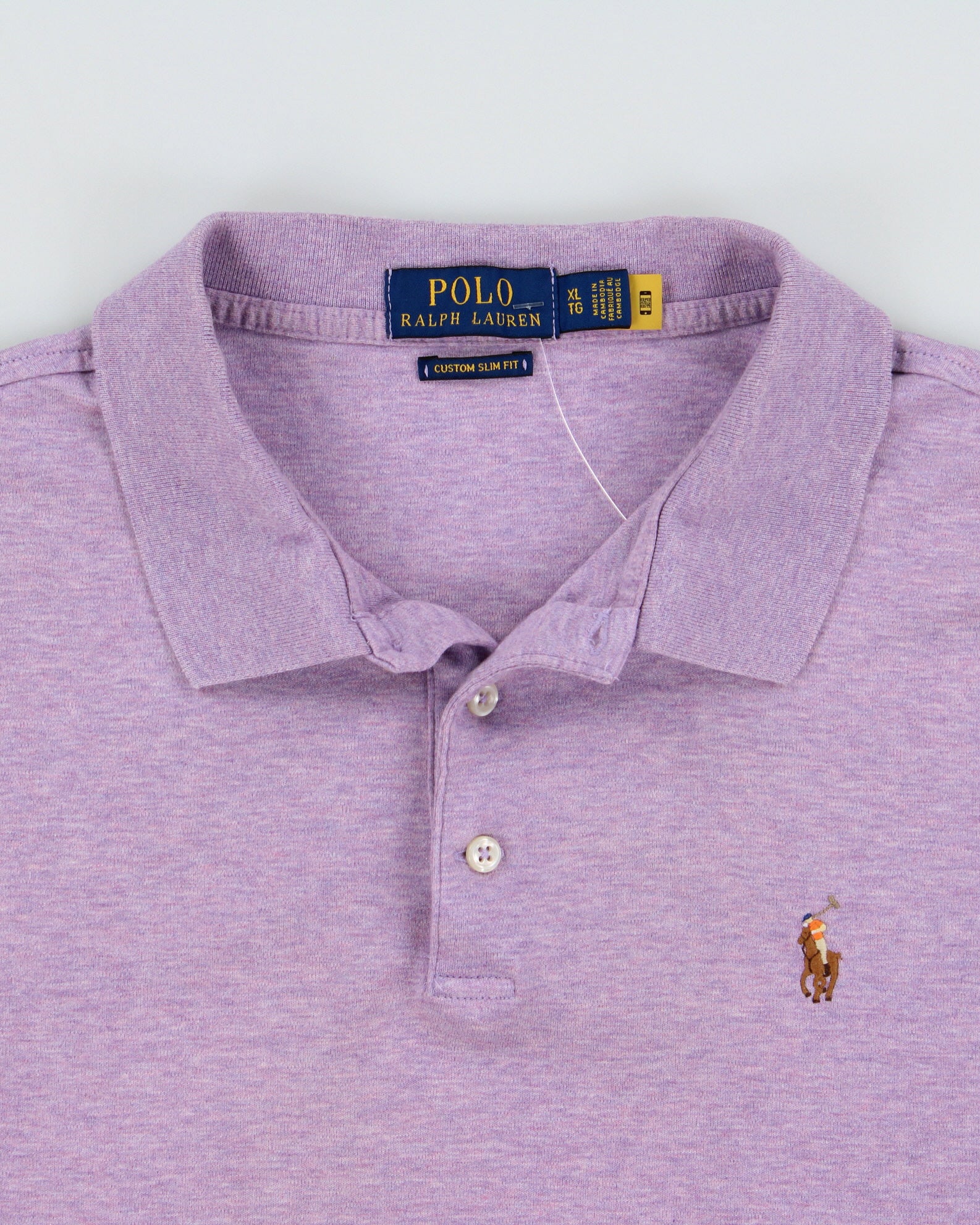 Vintage Polo Ralph Lauren Lavender Marl Classic Pony Custom Slim Fit Short Sleeve Polo Shirt - XL