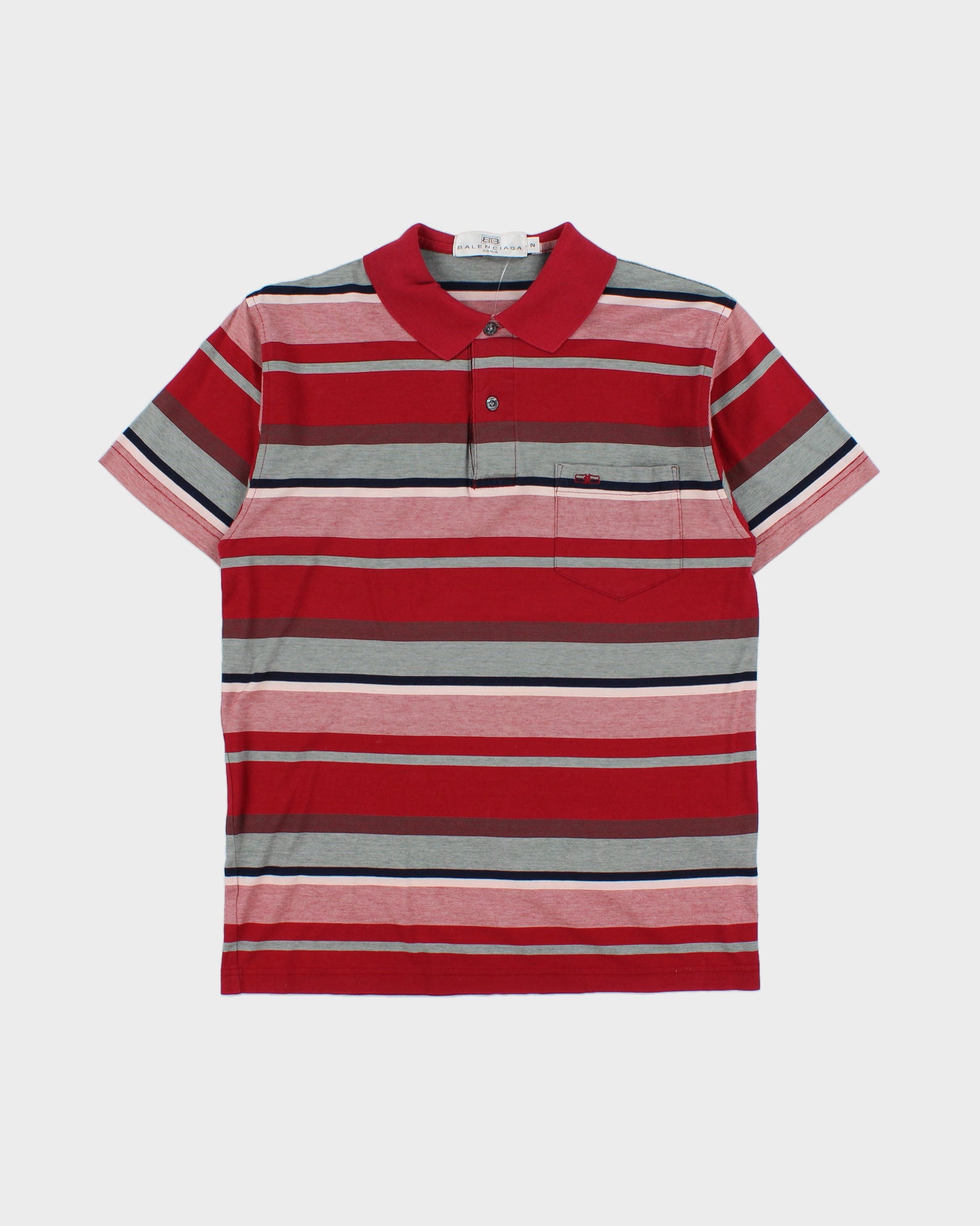 Vintage 1990s Balenciaga Paris Striped Mercerized Short Sleeve Pocket Polo Shirt - S