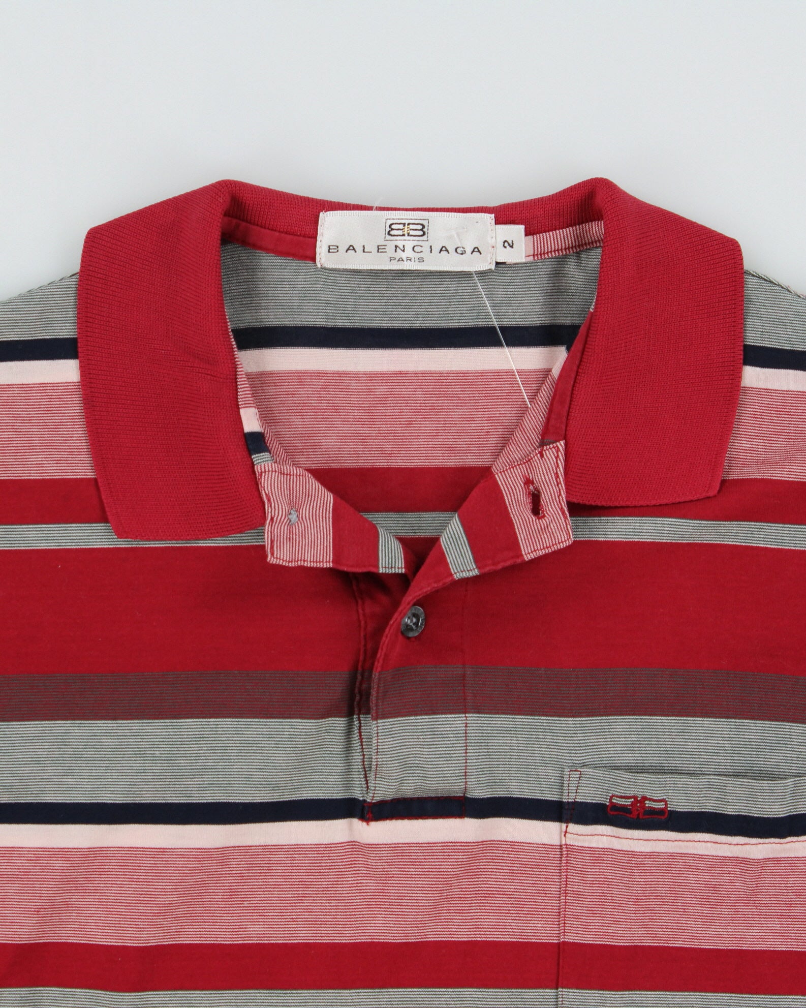 Vintage 1990s Balenciaga Paris Striped Mercerized Short Sleeve Pocket Polo Shirt - S
