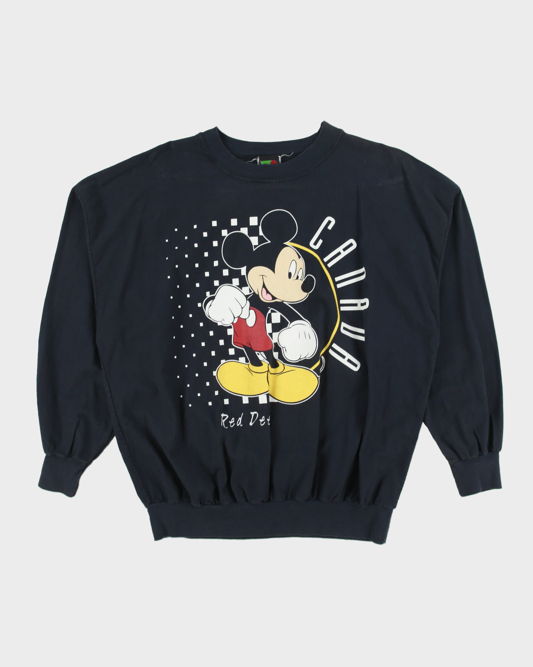 Vintage 1990s Disney Mickey Unlimited Navy Red Deer Canada Waves Made In USA Long Sleeve Crewneck T-Shirt - M