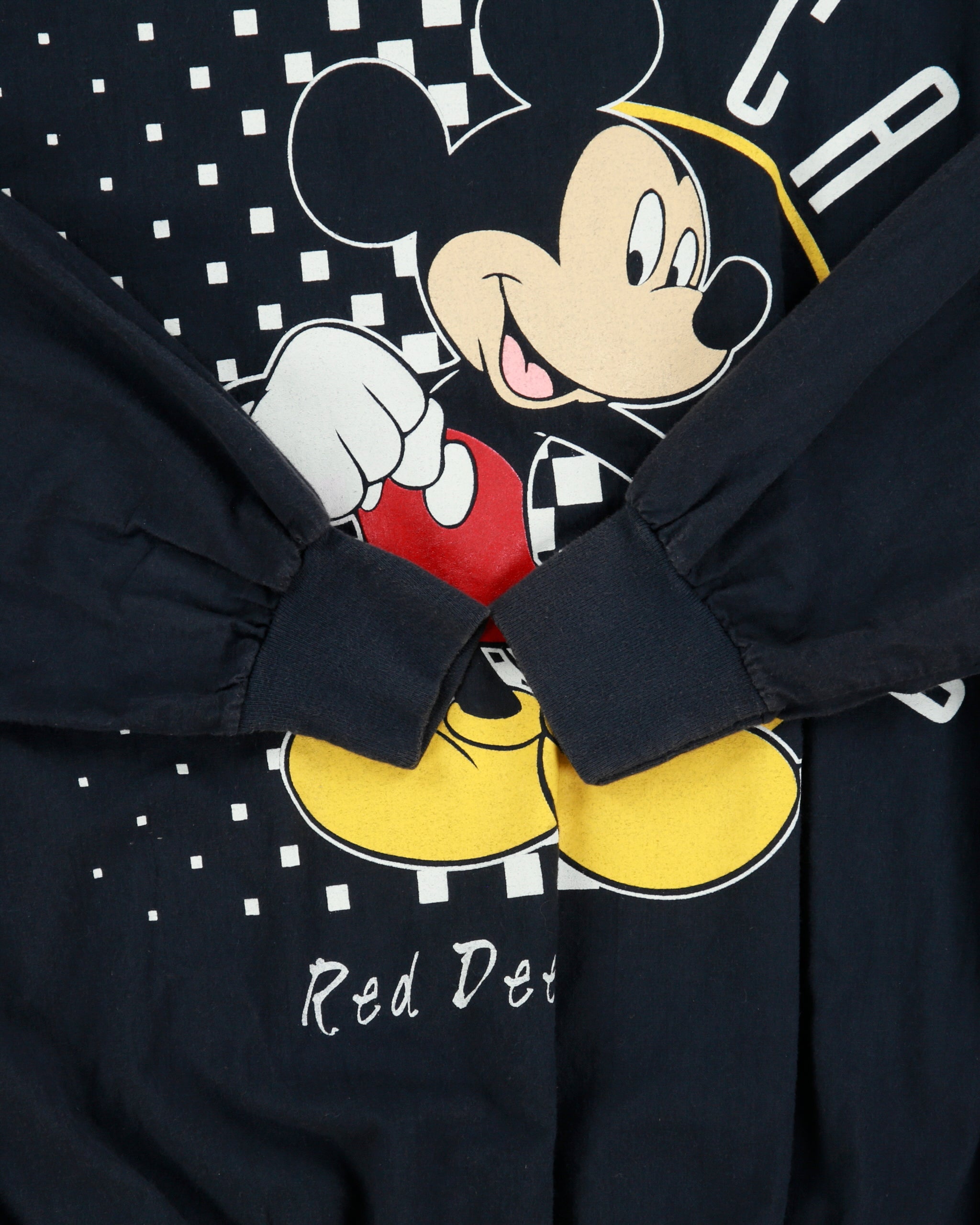 Vintage 1990s Disney Mickey Unlimited Navy Red Deer Canada Waves Made In USA Long Sleeve Crewneck T-Shirt - M