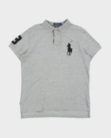 Vintage Polo Ralph Lauren Grey Marl Big Pony Custom Fit Short Sleeve Polo Shirt - L