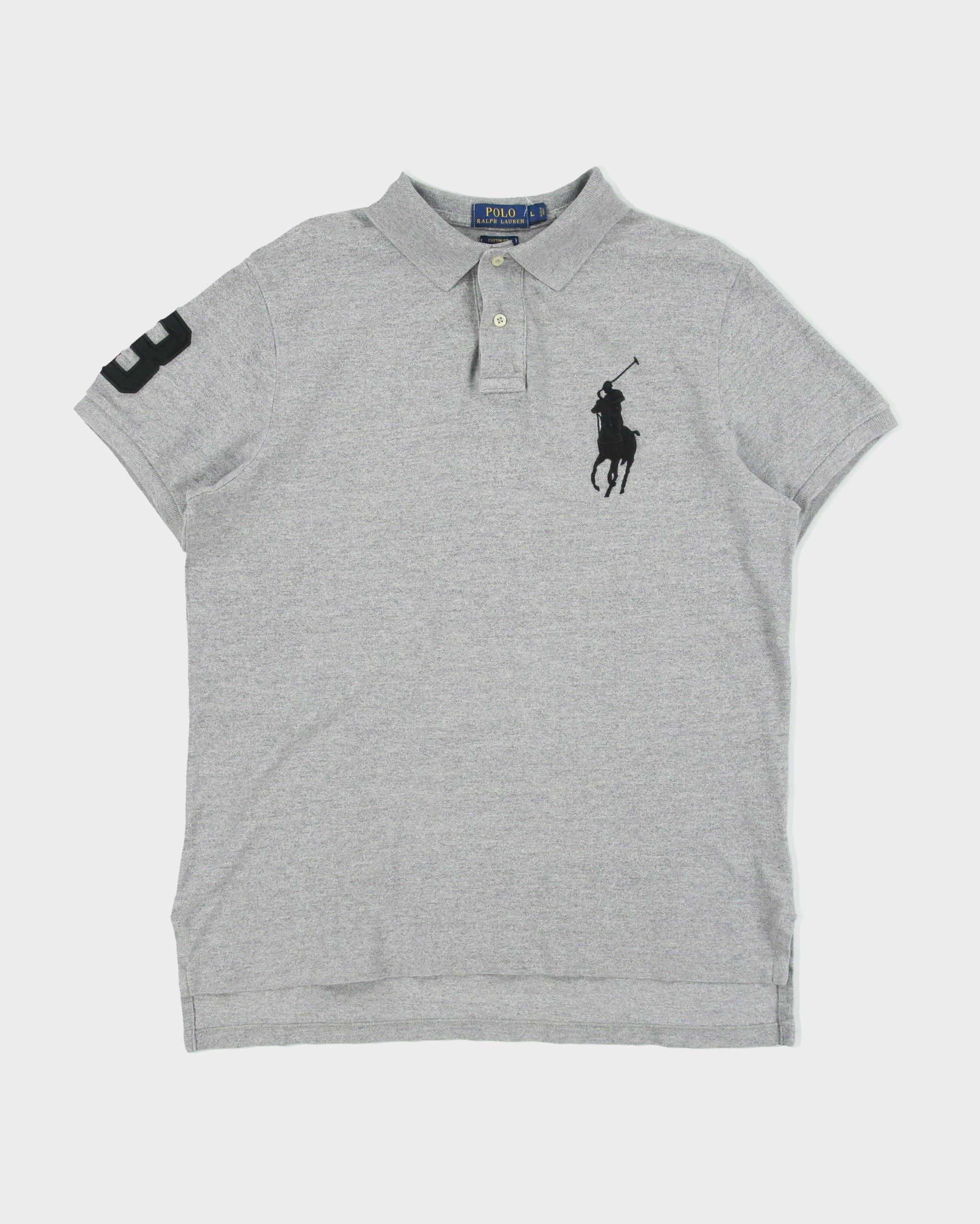 Vintage Polo Ralph Lauren Grey Marl Big Pony Custom Fit Short Sleeve Polo Shirt - L