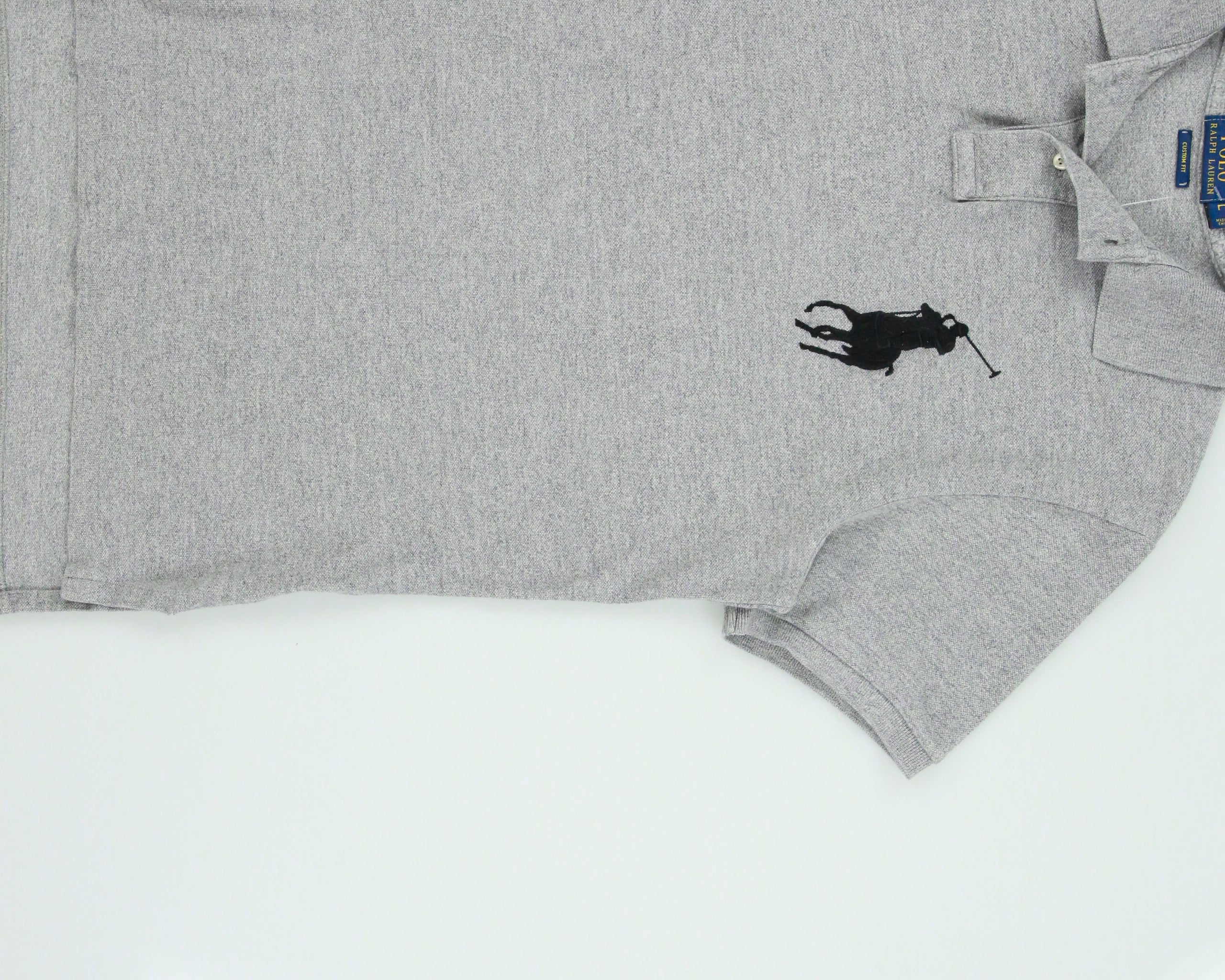 Vintage Polo Ralph Lauren Grey Marl Big Pony Custom Fit Short Sleeve Polo Shirt - L