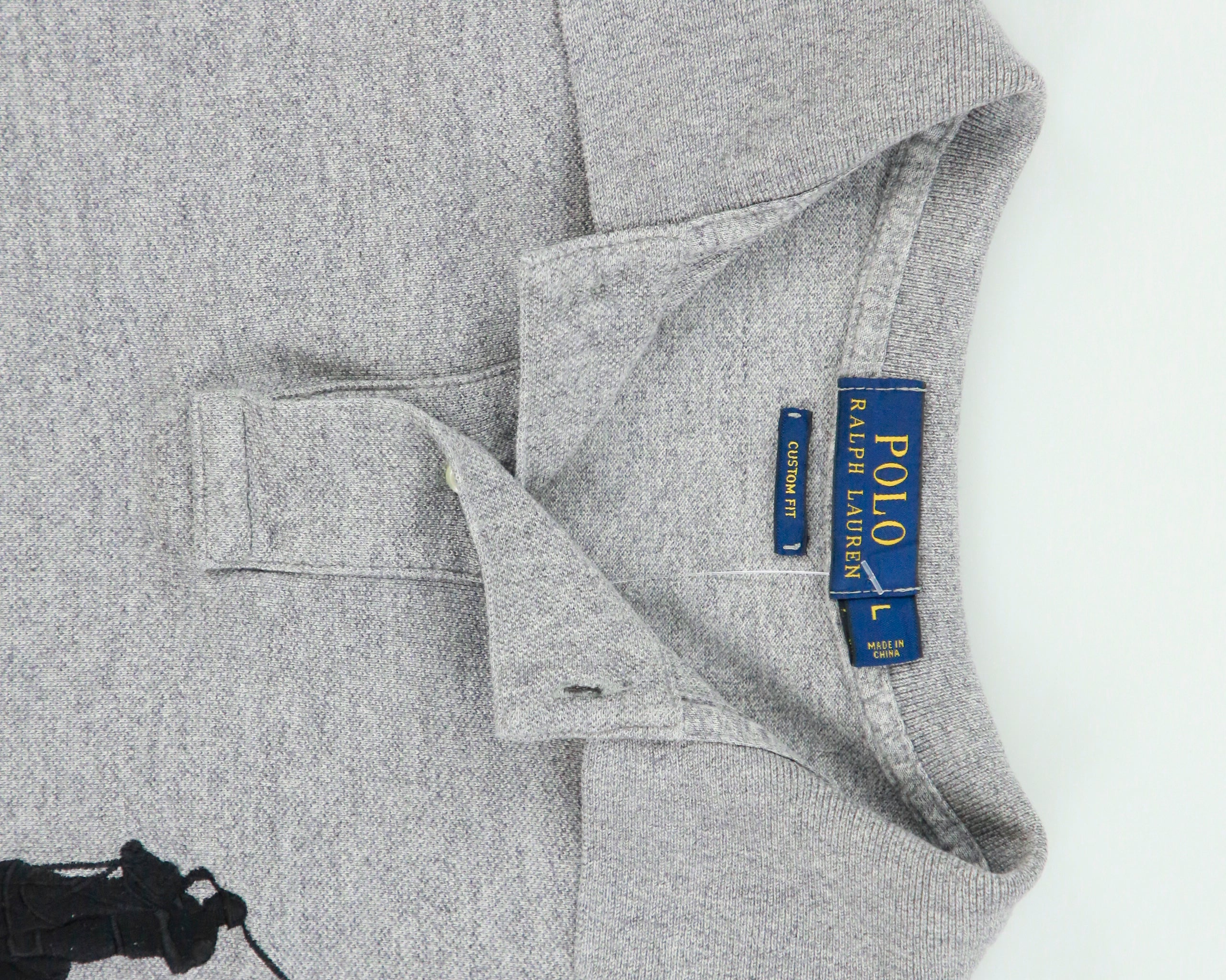 Vintage Polo Ralph Lauren Grey Marl Big Pony Custom Fit Short Sleeve Polo Shirt - L