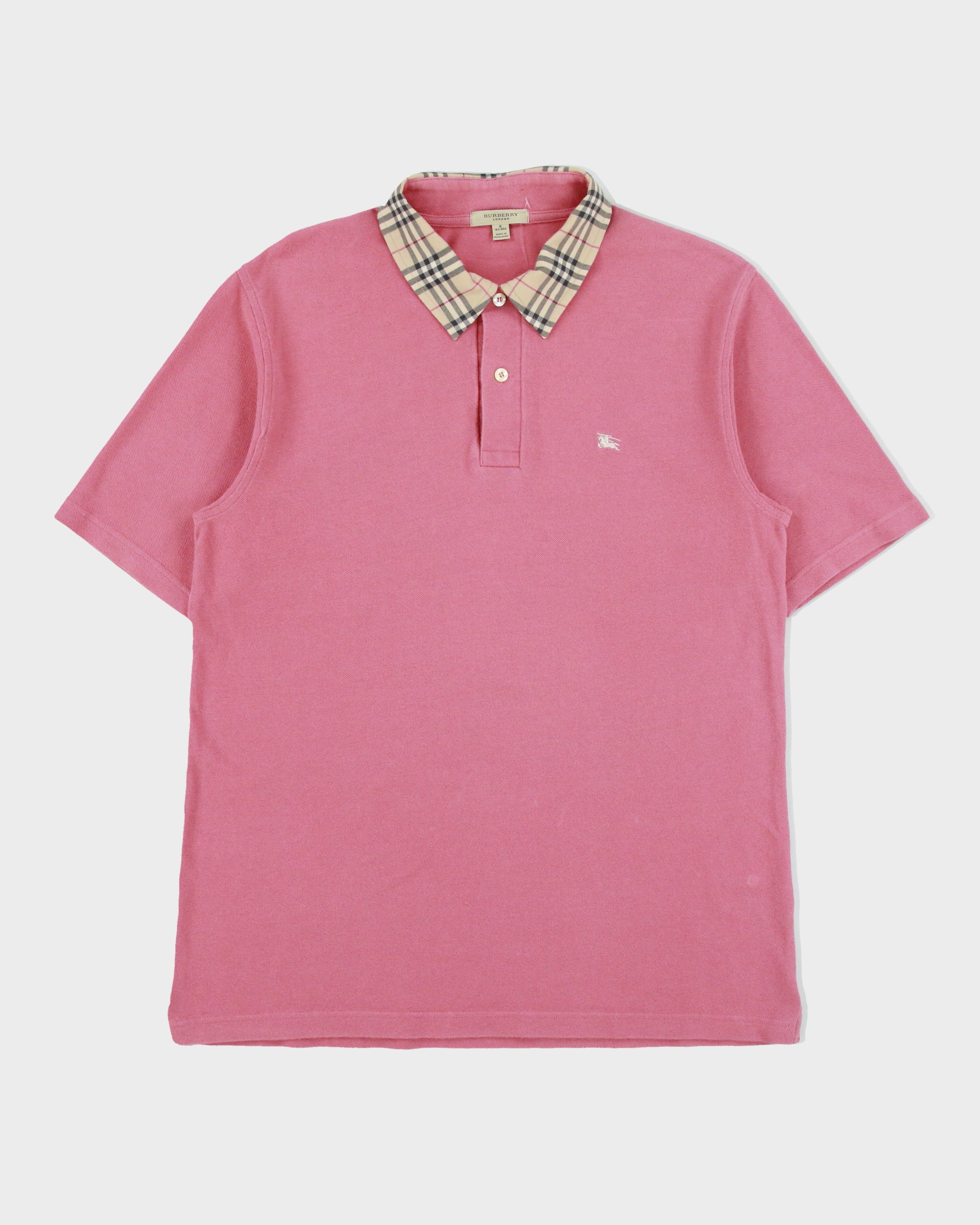 Vintage Y2K 00s Burberry Dark Pink Nova Check Collar Short Sleeve Polo Shirt - S