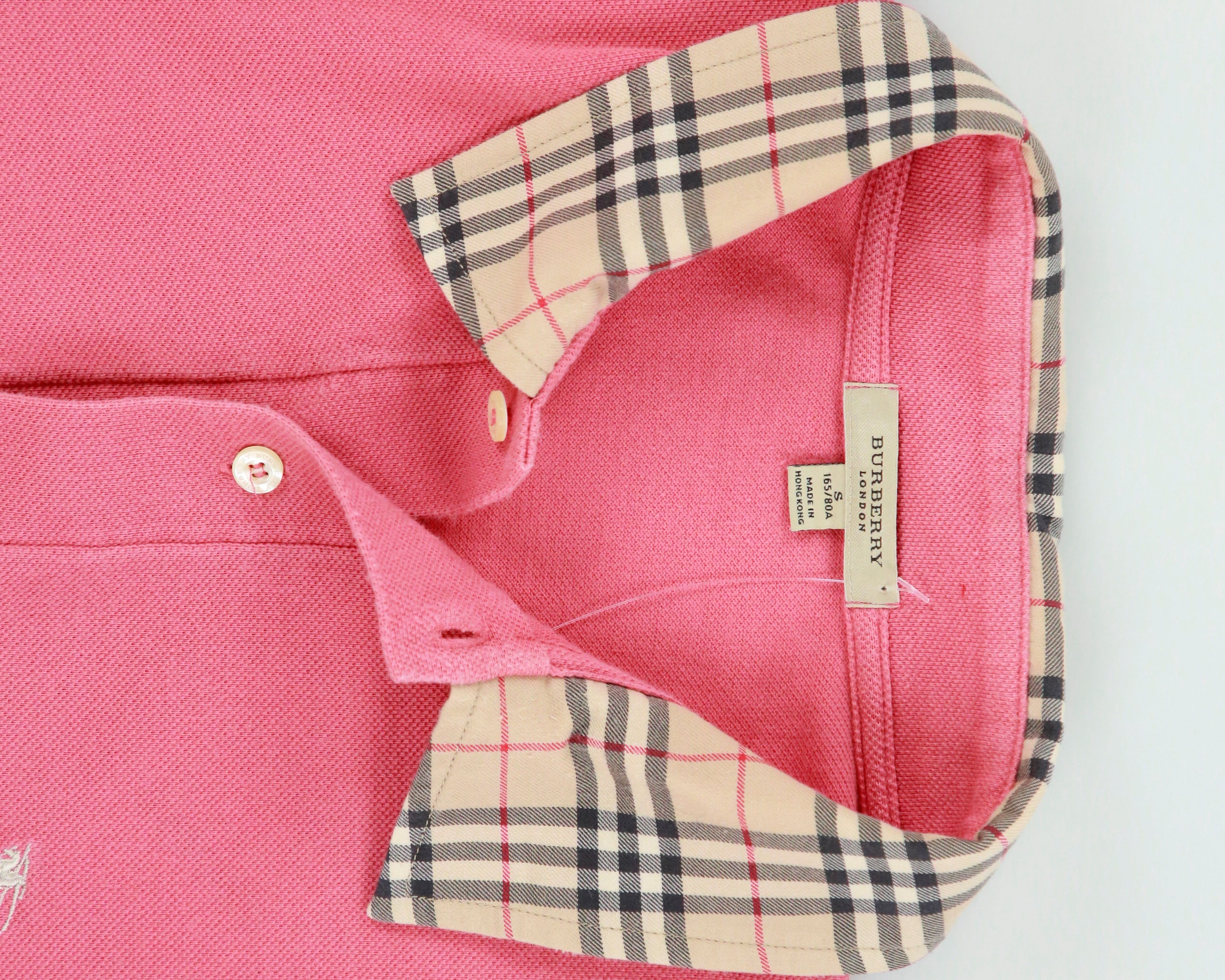 Vintage Y2K 00s Burberry Dark Pink Nova Check Collar Short Sleeve Polo Shirt - S