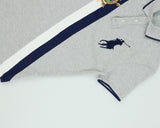 Vintage Polo Ralph Lauren Grey Marl Big Pony Crest Striped Custom Slim Fit Short Sleeve Polo Shirt - S