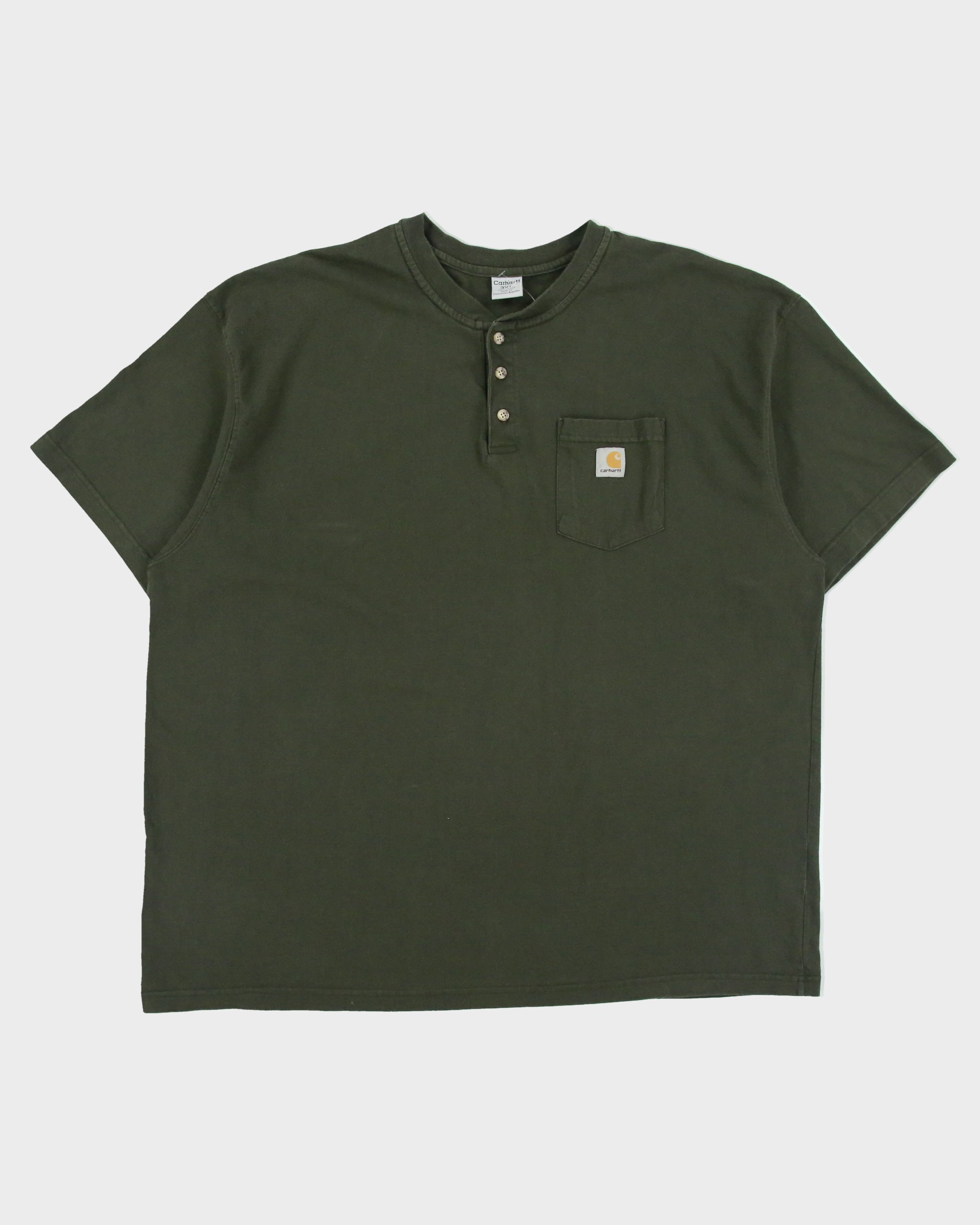 Vintage Carhartt Khaki Heavyweight Crewneck Henley Pocket T-Shirt - XXXL