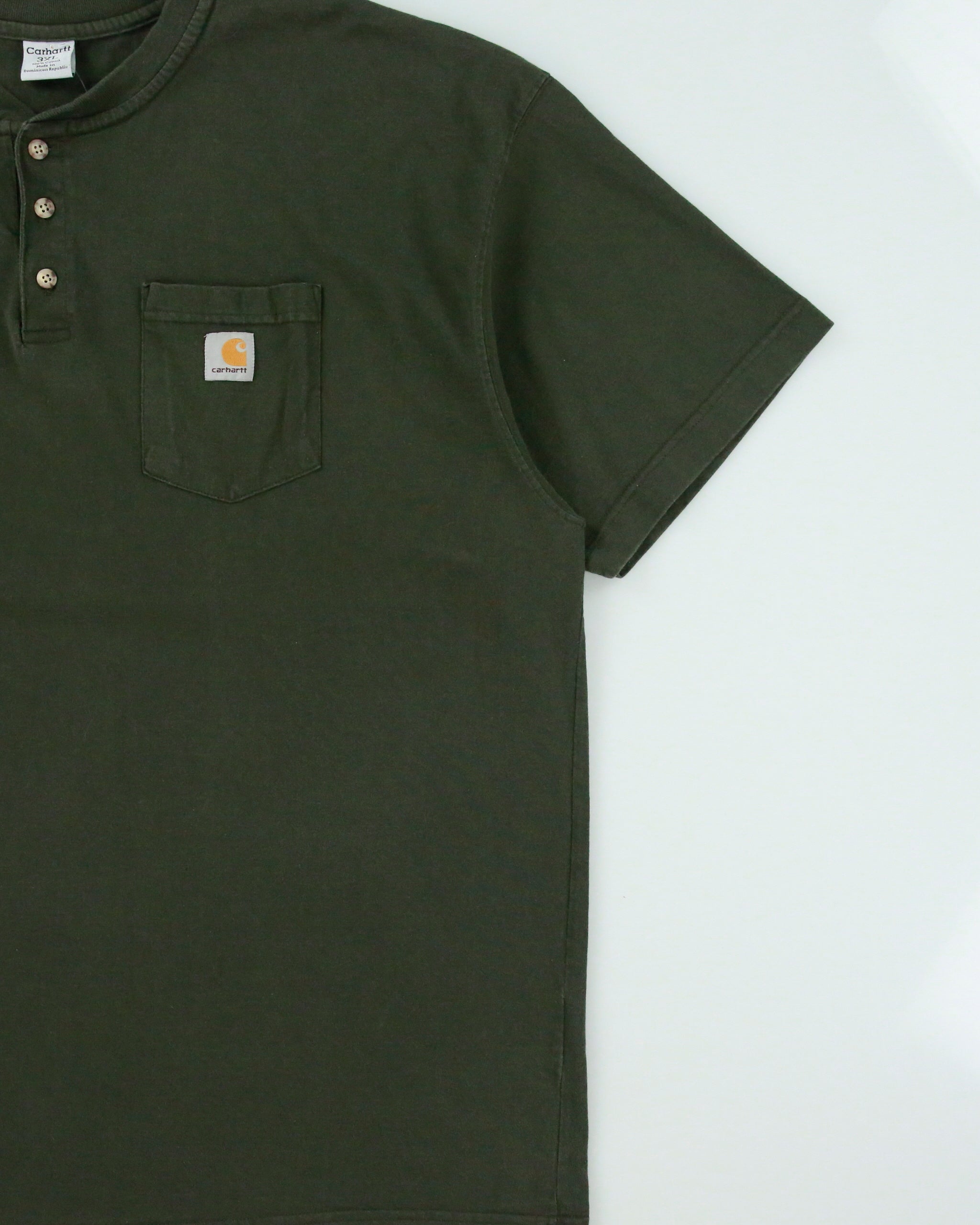 Vintage Carhartt Khaki Heavyweight Crewneck Henley Pocket T-Shirt - XXXL